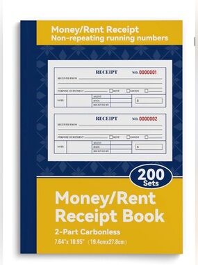 Money/Rent Receipt Book - Blue and Yellow